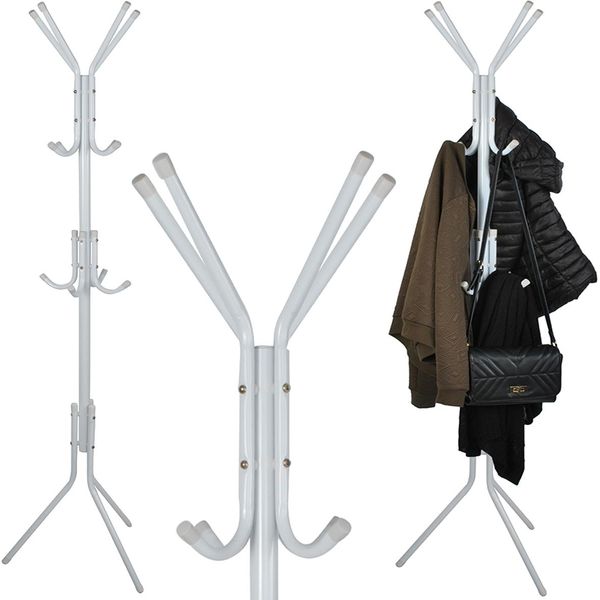 Appendiabiti 12 Ganci 3 Livelli 175Cm Appendiabiti Per Giacche Cappotti Sciarpe Borse Cappelli Metallo Nero / Bianco 23814, Colore:Bianco / Bianco-image