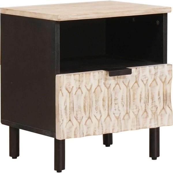 Vidaxl Comodino Con Cassetti Bianco 40 X 33 X 46 Cm In Legno Massiccio Di Mango-image