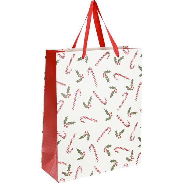 Sacchetto Regalo Natalizio Con Motivo Festivo E Manici In Nastro Regalo-image