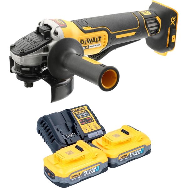 Smerigliatrice Angolare A Batteria Dewalt Dcg 406 H2 18 V 125 Mm Brushless + 2X Batterie Powerstack 5,0 Ah + Caricabatterie-image