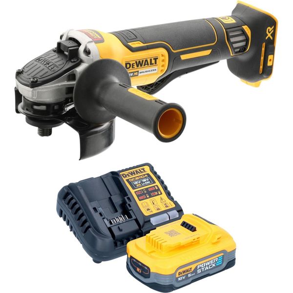 Smerigliatrice Angolare A Batteria Dewalt Dcg 406 H1 18 V 125 Mm Brushless + 1X Batteria Powerstack 5,0 Ah + Caricabatteria-image