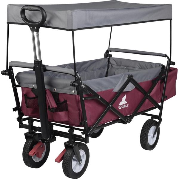 Carrello Pieghevole - Carrello Da Giardino - Portata 80 Kg - Ruote 20 Cm - Poliestere 600D - Ruote In Pp/Gomma - Copertura Lavabile - Area Di Carico 90X45X26 Cm - Rosso-image