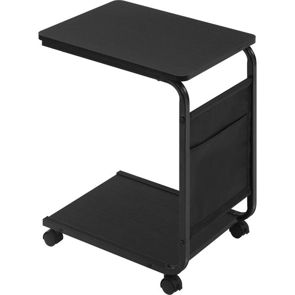 Tavolino A C - Tavolino/Tavolino - Con Rotelle - Due Ripiani - Tasca Laterale - Dimensioni 50 X 62 X 35 Cm - Truciolare - Nero-image