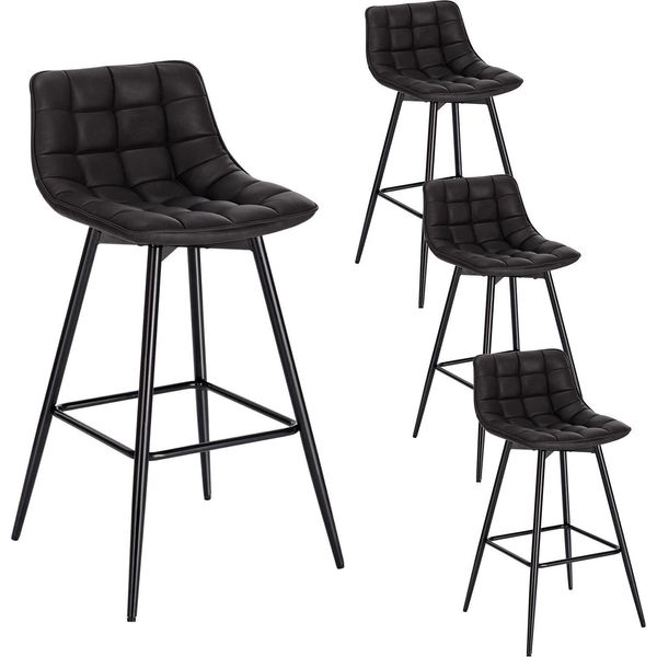 Set Di 4 Sgabelli Da Bar - Sgabello Alto Con Schienale - Velluto, Struttura In Metallo - Altezza Seduta 64 Cm - Poggiapiedi E Piedini Regolabili - 120 Kg - Grigio Scuro-image