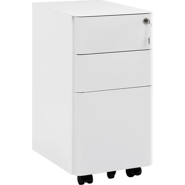Piedistallo Per Cartelle - Contenitore Per Rotoli - Chiusura A Chiave - 3 Cassetti - Per Cartelle Sospese - Metallo - 30 X 60 X 45 Cm - Bianco-image