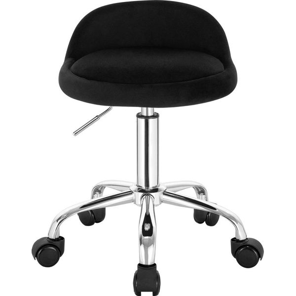 Sgabello Da Ufficio - Sedia Girevole - Altezza Regolabile 53-65,5 Cm - Schienale Basso - Girevole A 360° - Con Rotelle - Rivestimento In Velluto - Nero-image