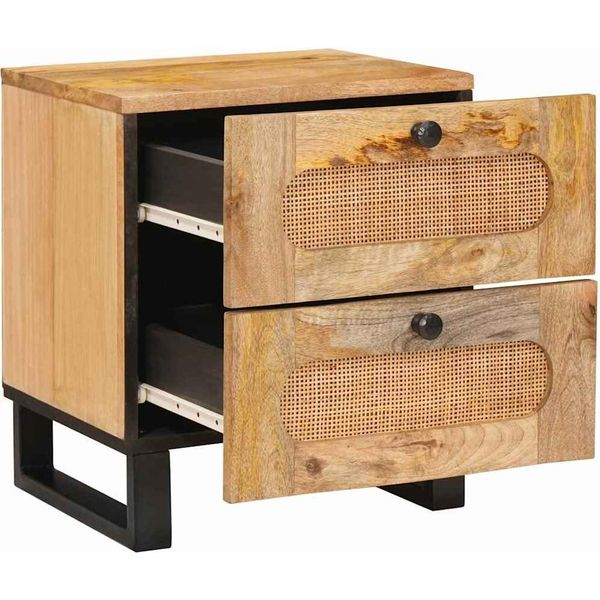 Vidaxl Comodino Naturale 40 X 33,5 X 46 Cm In Legno Massiccio Di Mango-image
