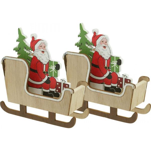 Slitta Decorativa Con Babbo Natale Per Decorazioni Natalizie Festive, 2 Pezzi-image