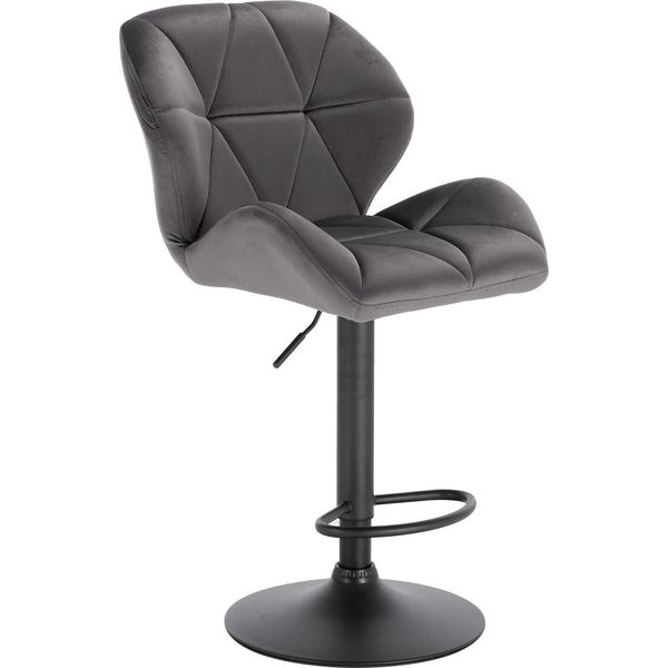 Sgabello Da Bar Con Schienale - Altezza Regolabile 60-82 Cm - Girevole A 360° - Alzata A Gas - Poggiapiedi E Base Cromati - Seduta 50X40 Cm - 100 Kg - Velluto Grigio Scuro-image