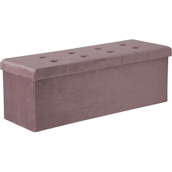 Panca Portaoggetti - Panca Pieghevole - 110 X 37,5 X 38 Cm - Velluto - Con Vano Portaoggetti - Rosa-image