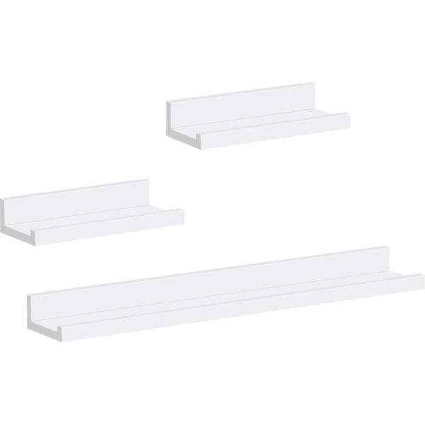 Mensole A Muro - Set Di 3 Pezzi Ripiani Per Saldatura - Mdf - 1×60×10×5 Cm - 2×30×10×5 Cm - Capacità Di Carico Fino A 5 Kg - Montaggio A Parete - Bianco-image