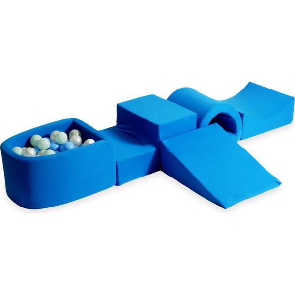 Parco Giochi In Schiuma Con Ponte E Piscina Micro Blu + 100 Palline: Azzurro, Menta Chiaro, Madreperla, Opalescente-image