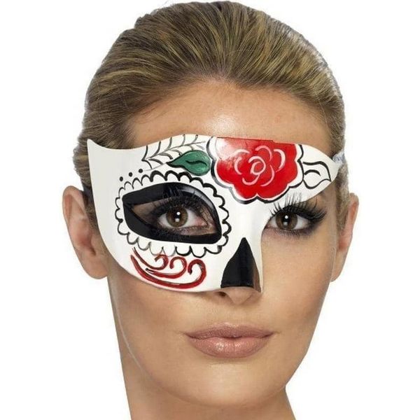 Smiffys - Maschera A Mezzo Occhio Giorno Dei Morti - Uomo/Donna Unisex SM389 (Taglia Unica) (Bianco)-image