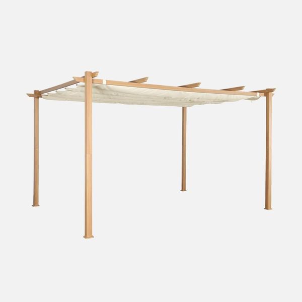 Pergola 3X4M In Alluminio Telo Scorrevole, Ecrù-image