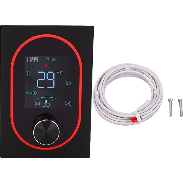 Termostato Ambiente Intelligente, 2,4 Ghz, Termoregolatore Wlan Per Riscaldamento Elettrico, Touchscreen App Mobile E Comando A Manopola, Nero-image