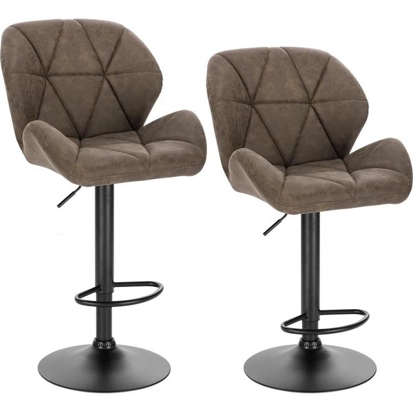 Set Di 2 Sgabelli Da Bar - Sgabello Girevole Regolabile In Altezza - Seduta In Pelle - Girevole A 360° - Alzata A Gas 60-82 Cm - Base In Acciaio Cromato Con Poggiapiedi - 100 Kg - Marrone Scuro-image