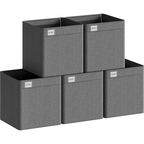 Scatole Portaoggetti - Cubi Portaoggetti Pieghevoli - Set Di 5 - M 25 L - 29,5×29×29,5 Cm - Capacità Di Carico 10 Kg - Tessuto Non Tessuto Cationico - Nero-image