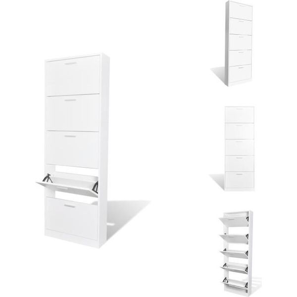 Vidaxl Scarpiera Con 5 Ribalte Per Scarpe In Legno Bianco - Scarpiere E Armadietti-image