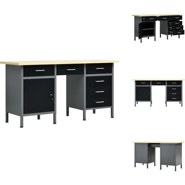 Vidaxl Banco Da Lavoro Nero 160 X 60 X 85 Cm In Acciaio - Banchi Da Lavoro-image