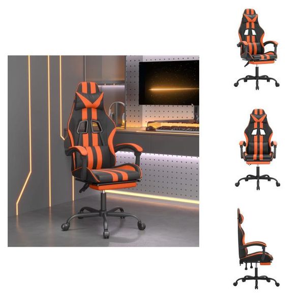 Vidaxl Sedia Da Gioco Con Poggiapiedi Girevole In Ecopelle Nera E Arancione - Sedia Da Gioco-image