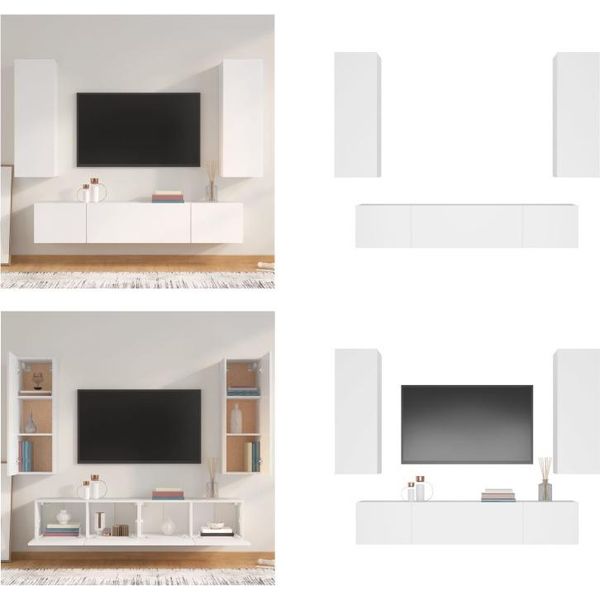 Vidaxl Set Di Mobili Tv 4 Pezzi In Legno Bianco - Set Di Mobili Tv - Set Di Mobili Tv - Parete Attrezzata - Parete Attrezzata-image