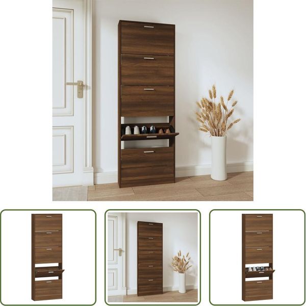 The Living Store Scarpiera Look Rovere Marrone 59X17X169 Cm Materiale In Legno-image