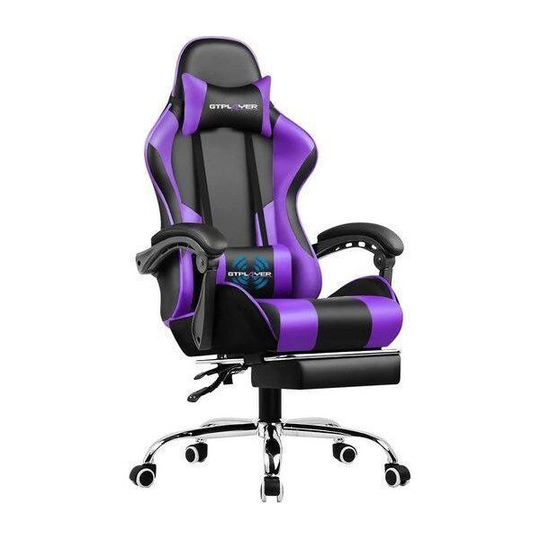 Gtplayer Sedia Da Gioco Con Poggiapiedi E Cuscino Lombare Massaggiante Sedia Da Ufficio Sedia Da Gioco Sedia Da Gioco Ergonomica Con Braccioli Collegabili Fino A 150 Kg Di Portata Viola-image