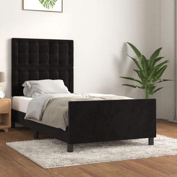 Vidaxl Struttura Letto Con Testiera Nera 80X200 Cm In Velluto - Struttura Letto Con Testiera - Struttura Letto Con Testiera - Struttura Letto - Letto Con Testiera-image