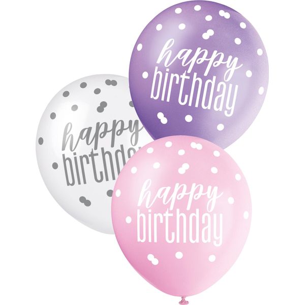 Palloncini Happy Birthday Palloncini Di Compleanno Decorazione Anniversario 6 Pezzi Rosa-Bianco 30Cm-image