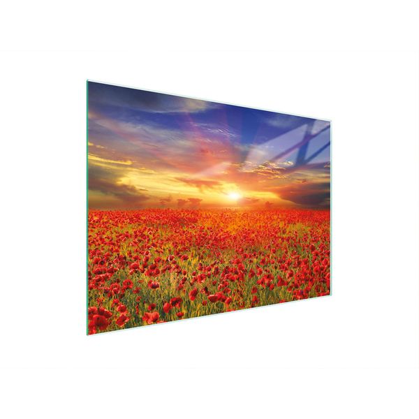 Tagliere Piastra Copriforno Tagliere In Vetro Multiplo 30X22 Cm Paesaggio Papaveri-image