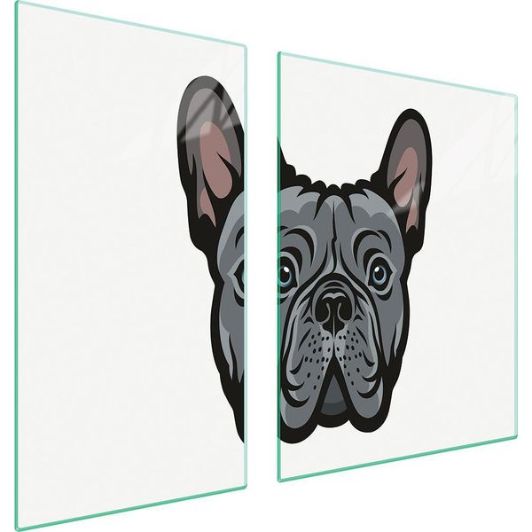 Piastre Copri Fornelli 2 Pezzi 90X52 Ceramica Copri Piano Cottura Vetro Tagliere Cane Grigio-image