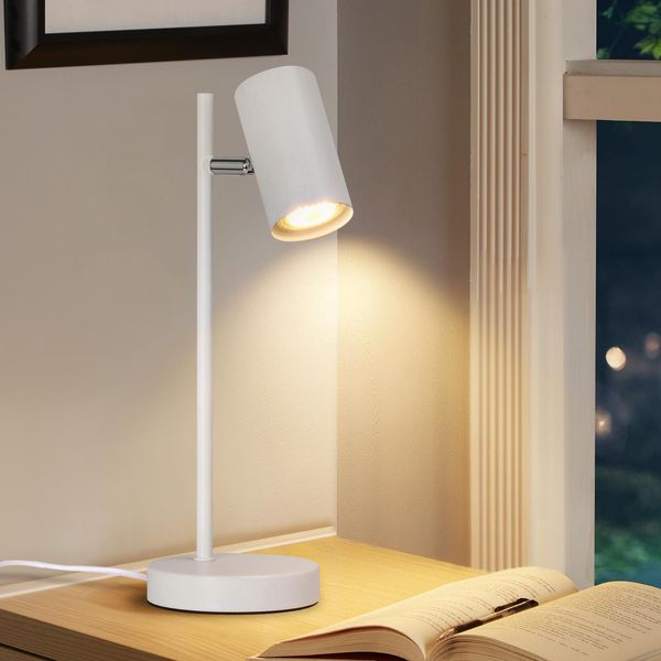 Zmh Lampada Da Comodino Camera Da Letto Lampada Da Tavolo Bianca - Orientabile 350° GU10 Lampada Da Tavolo Comodino Luce Notturna Lampada Da Tavolo In Metallo Lampada Da Lettura Con Soggiorno Scrivania Studio-image