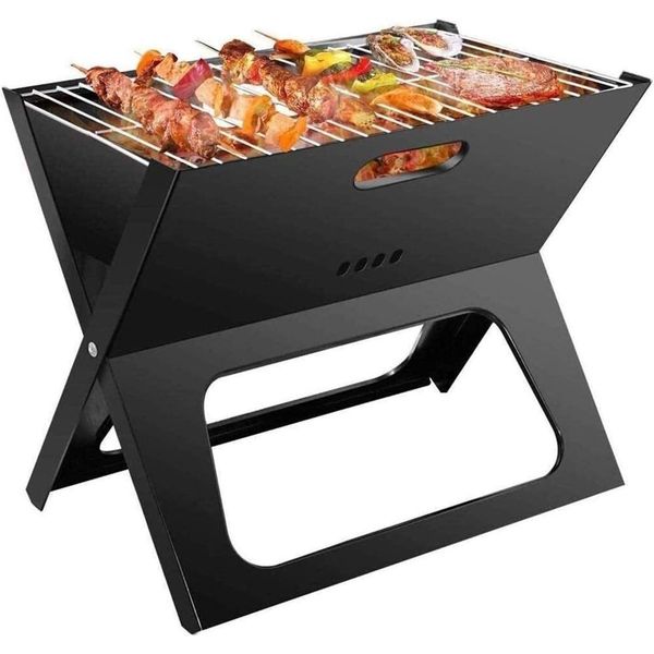 Barbecue Pieghevole - 44,5 X 30,5 X 35 Cm - Bbq - Grill - Portatile - Grill Portatile - Grill A Carbonella - Pieghevole - Compatto - Mini Grill - Nero Opaco-image