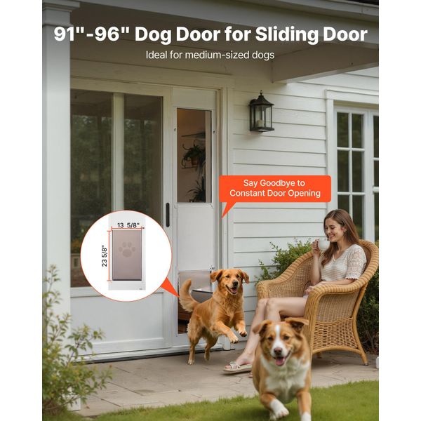 Porta Per Cani Succebuy Per Porte Scorrevoli In Vetro, Regolabile In Altezza Da 2311-2439 Mm, Telaio In Alluminio Con Cerniere Metalliche Girevoli E Meccanismo Di Bloccaggio, Dimensione Tenda 346 X 600 Mm, Bianco-image