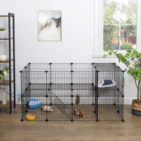 Songmics Gabbia Per Piccoli Animali A 2 Livelli Regolabile Per Porcellini D'india 143 X 71 X 73 Cm Box In Metallo Nero LPI02H-image