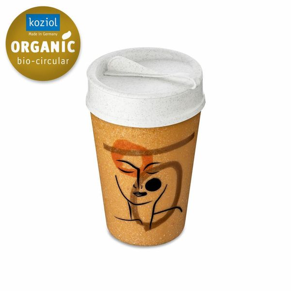 Koziol Thermobecher Iso To Go Face, Isolierbecher, Kunststoff, Nature Wood, Org.White, 400 Ml, 8002119-image