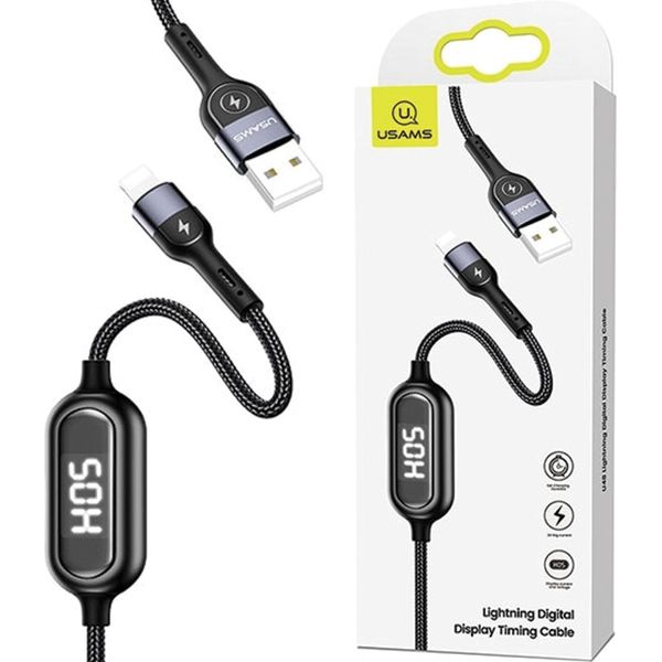 Usams Cavo Intrecciato U48 Lightning 1,2 M 2A Ricarica Rapida Led Nero/Nero Sj423Usb01 (Us-Sj423)-image