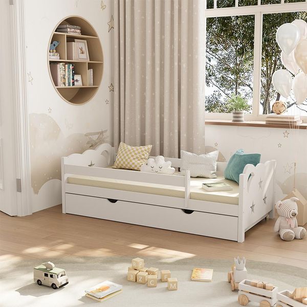 Vitalispa Letto Per Bambini Jessica, 80X160 Cm Con Cassetto, Senza Materasso, Bianco/Bianco-image