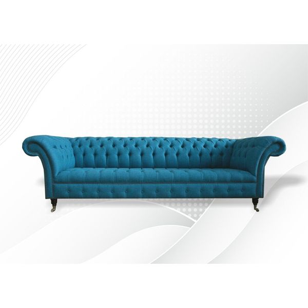 Divano Blu Xxl Grande Divano Chesterfield 265Cm Imbottito Divani 4 Posti In Velluto Tessile-image