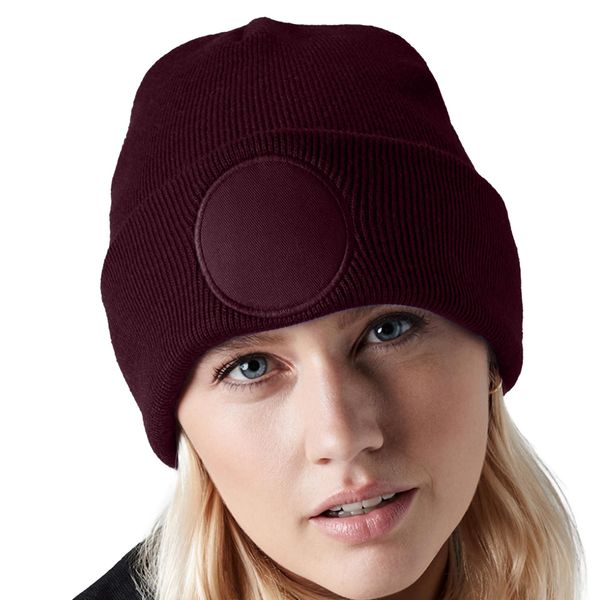 Berretto A Busta Con Patch A Cerchio Unisex Beechfield RW7304 (Taglia Unica) (Rosso Borgogna)-image