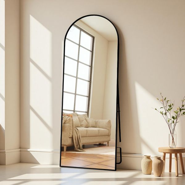 Unboxg Elegante Specchio Curvo 177×77 Cm In Nero - Specchio Flessibile A Figura Intera, Da Appoggio O Da Parete Per Camera Da Letto E Spogliatoio-image