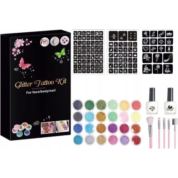Kit Creativo Per Tatuaggi Glitterati Xxl 120 Stencil Adesivi-image