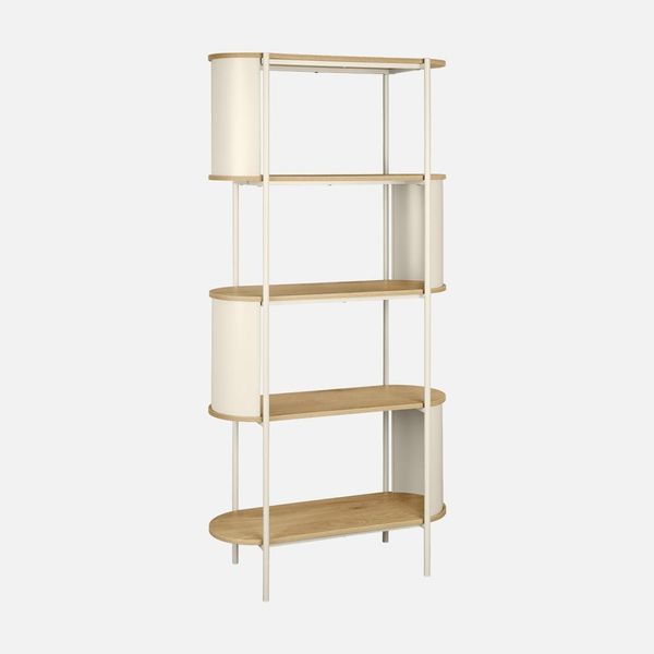 Libreria In Metallo Curvato E Legno A 5 Livelli, Beige-image