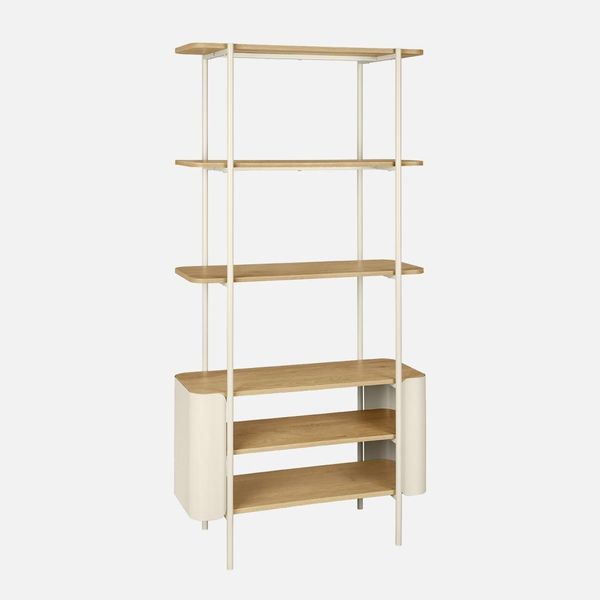 Libreria In Metallo Curvato E Legno A 6 Livelli, Beige-image