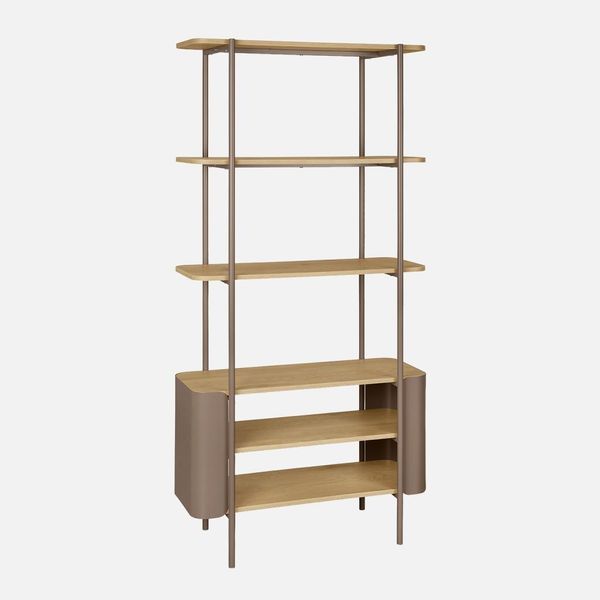 Libreria In Metallo Curvato E Legno A 6 Livelli, Marrone-image