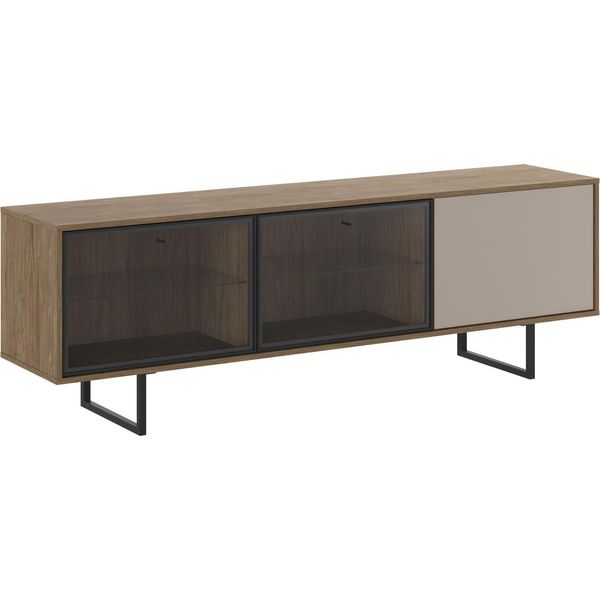 Dmora Mobile Porta Tv Serrata 185X40X60H Cm Marrone Rovere, 3 Ripiani 6 Vani-image