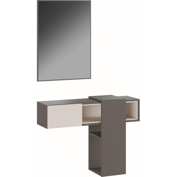 Dmora Mobile Da Ingresso Daba 100X31.2X75H Cm Grigio, Specchio Incluso Un Cassetto-image