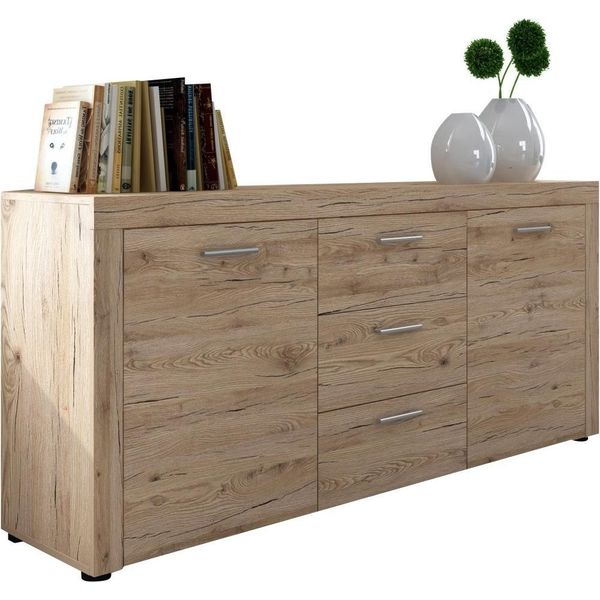 Dmora Credenza Faggiano 167X41X77H Cm Marrone Rovere Nodi, 2 Ripiani 3 Cassetti-image