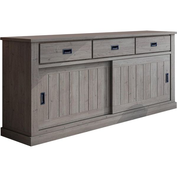 Dmora Credenza Malonno 220X50X95H Cm Grigio Rovere Grigio, 2 Ripiani 3 Cassetti-image