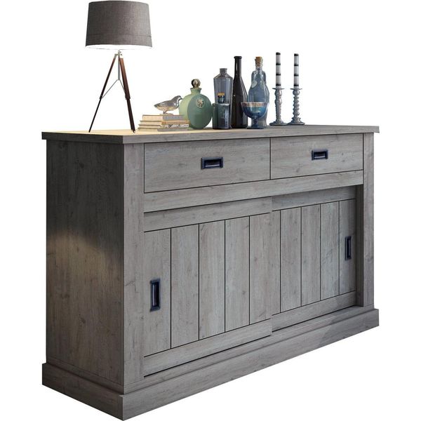 Dmora Credenza Lupara 138X50X95H Cm Grigio Rovere Grigio, 2 Ripiani 2 Cassetti-image